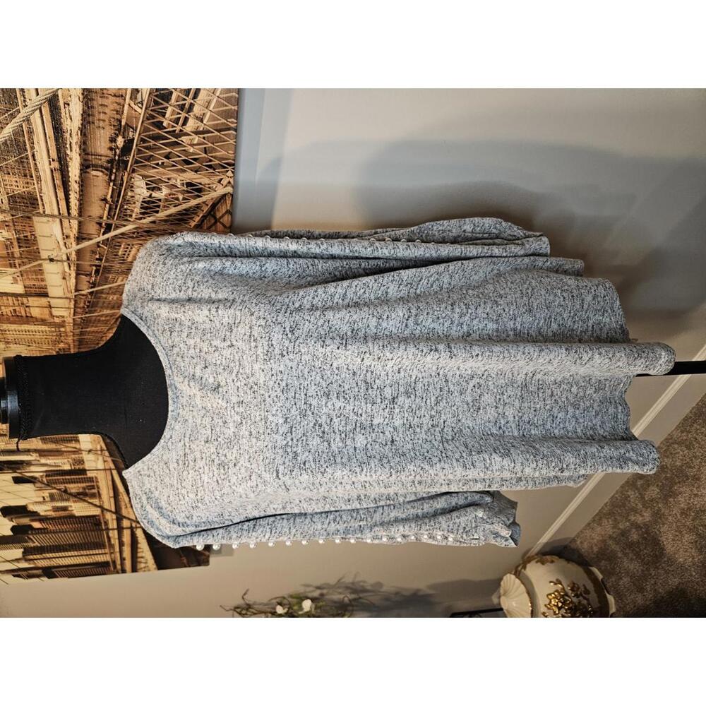 My Danielle Gray Long Sleeve Women's Sweater with Pearl Detail on Sleeves